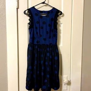 Navy & black polka dot dress with lace